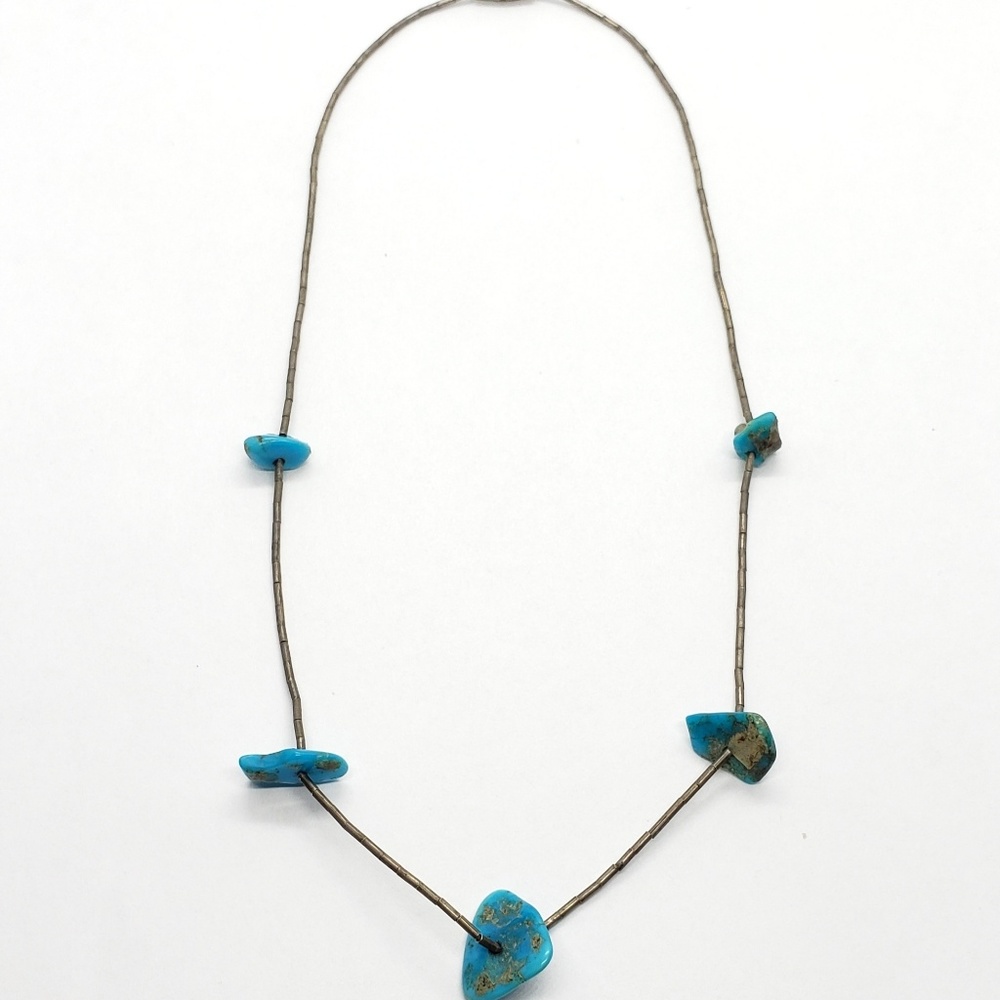 15.5" 925 Silver Blue Turquoise Gem Necklace